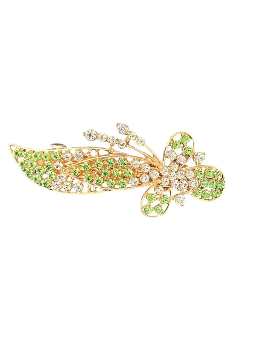 Gold-Tone Green Crystal Floral Hair Clip FINAL PRICE DROP
